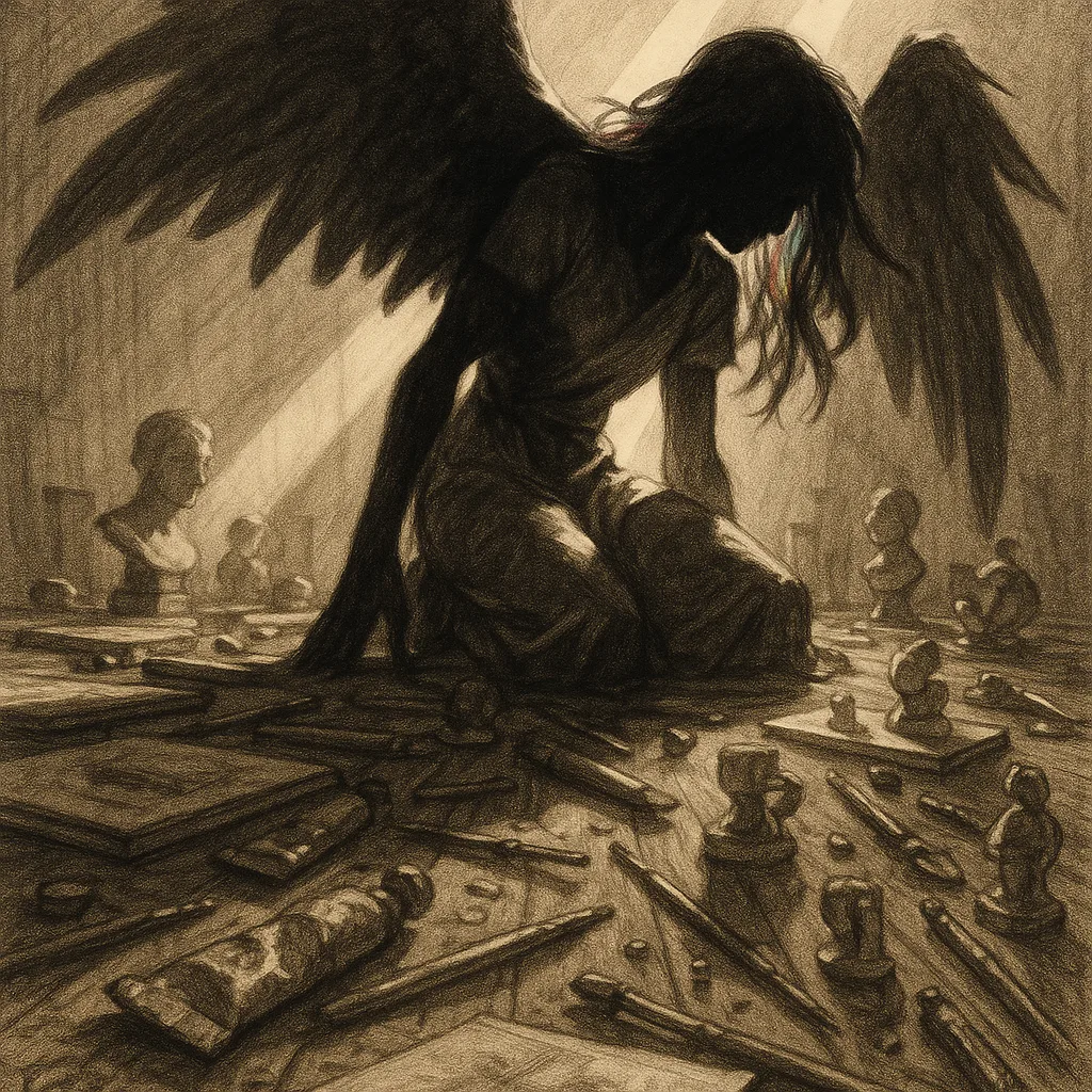 Young Adult Figure with Dramatically Silhouetted Wings