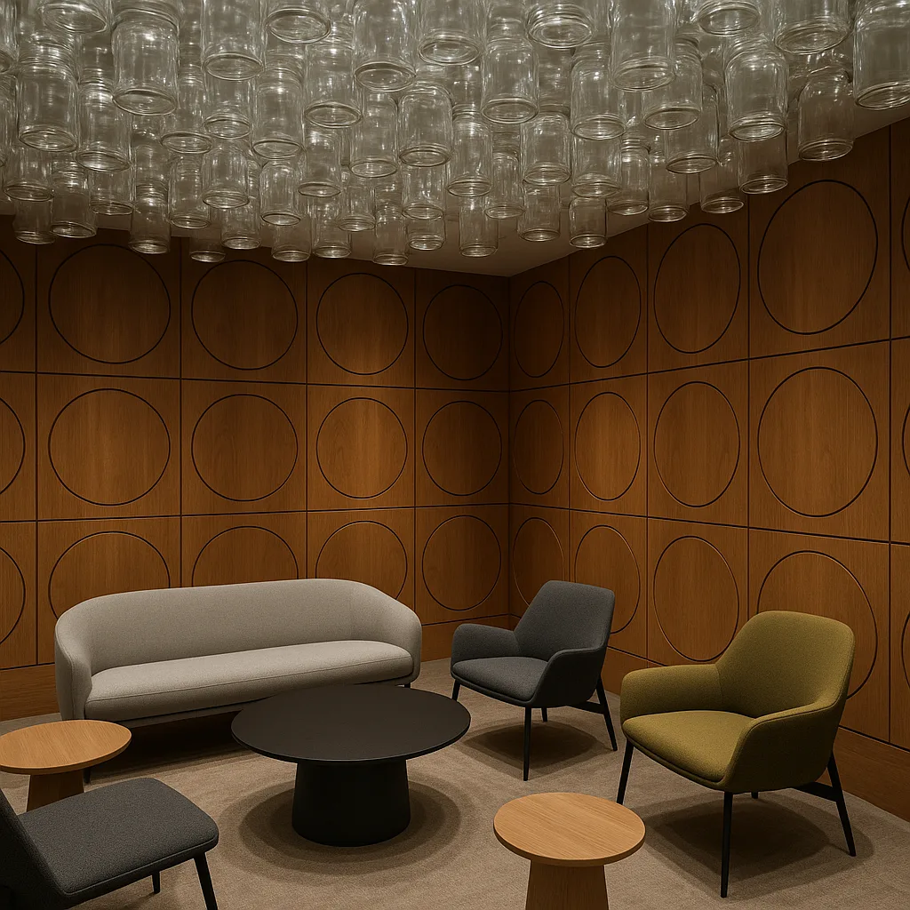 Room with Wooden Round Panels on the Walls