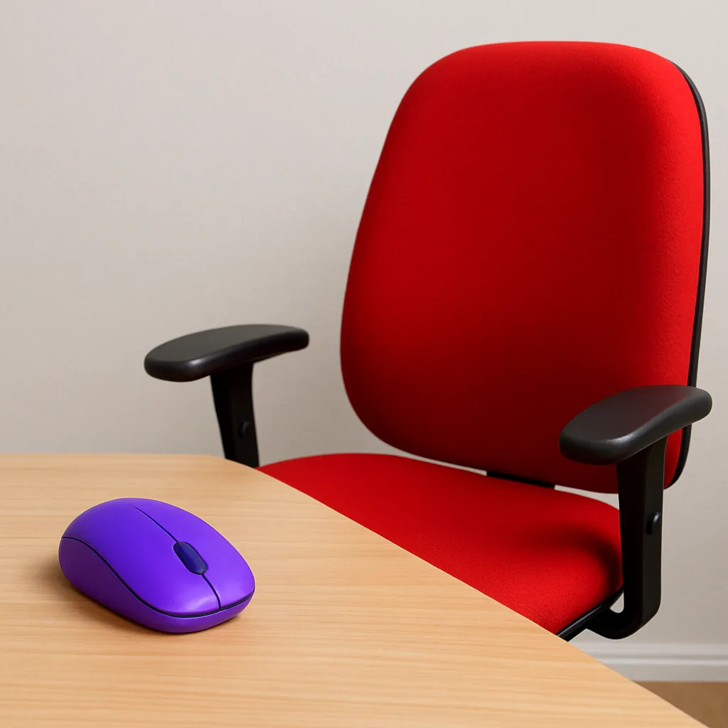 Computer Mouse in Violet and a Desk Chair in Scarlet