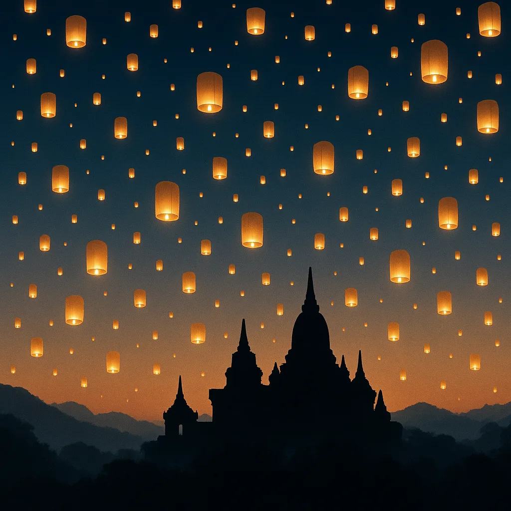 Innumerable Glowing Lanterns Ascend into the Twilight Sky