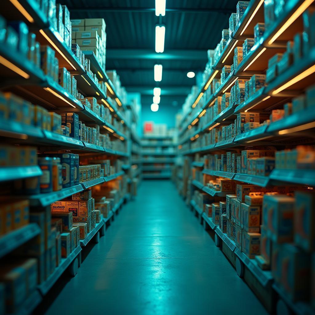 Brimming Store Shelves in Warm Cinematic Focus