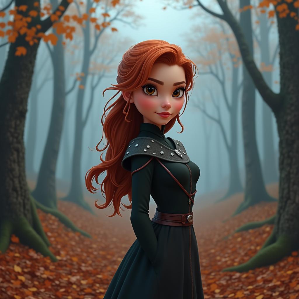 Sansa Stark in an Autumn Fog Forest