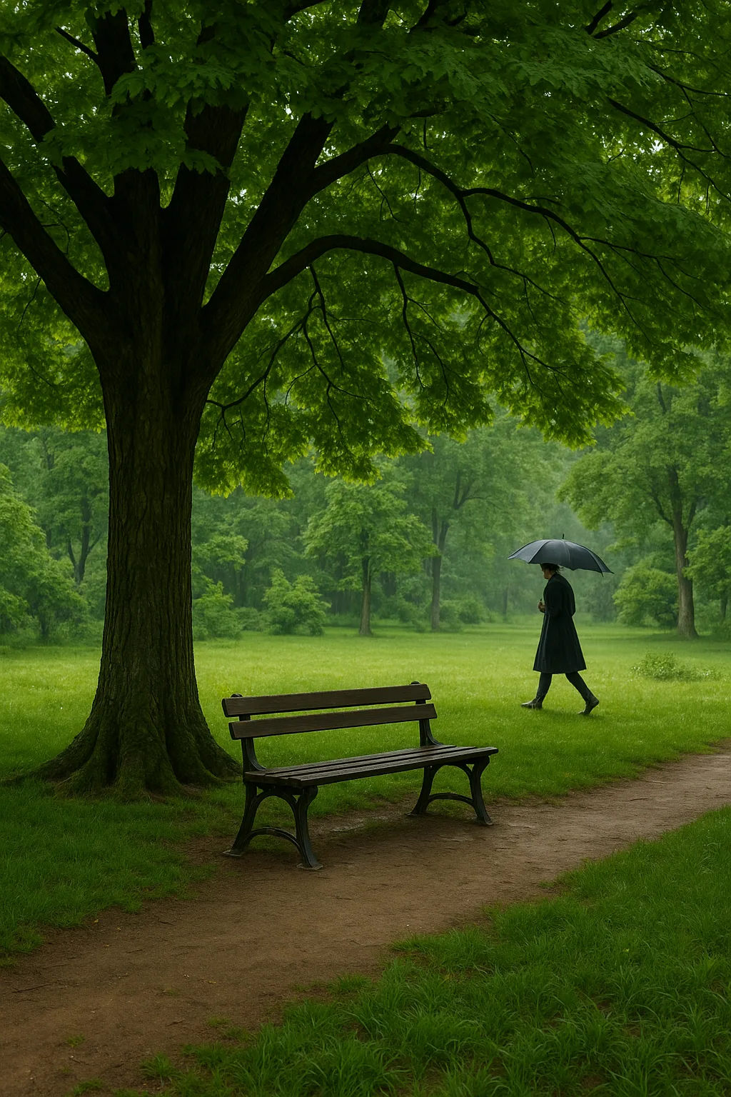 Large Tree Provides Shade over a Bench