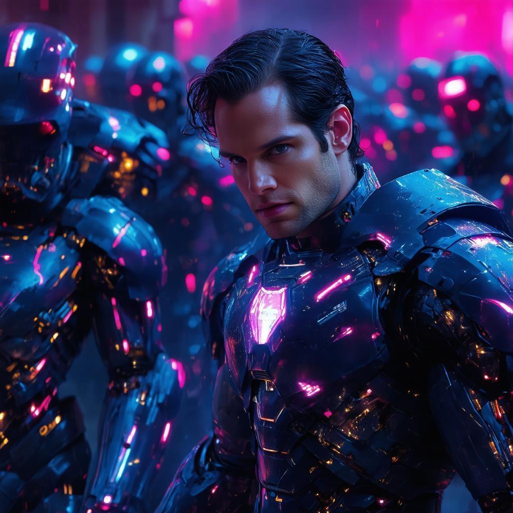 Henry Cavill Battling a Necron Army in Neon