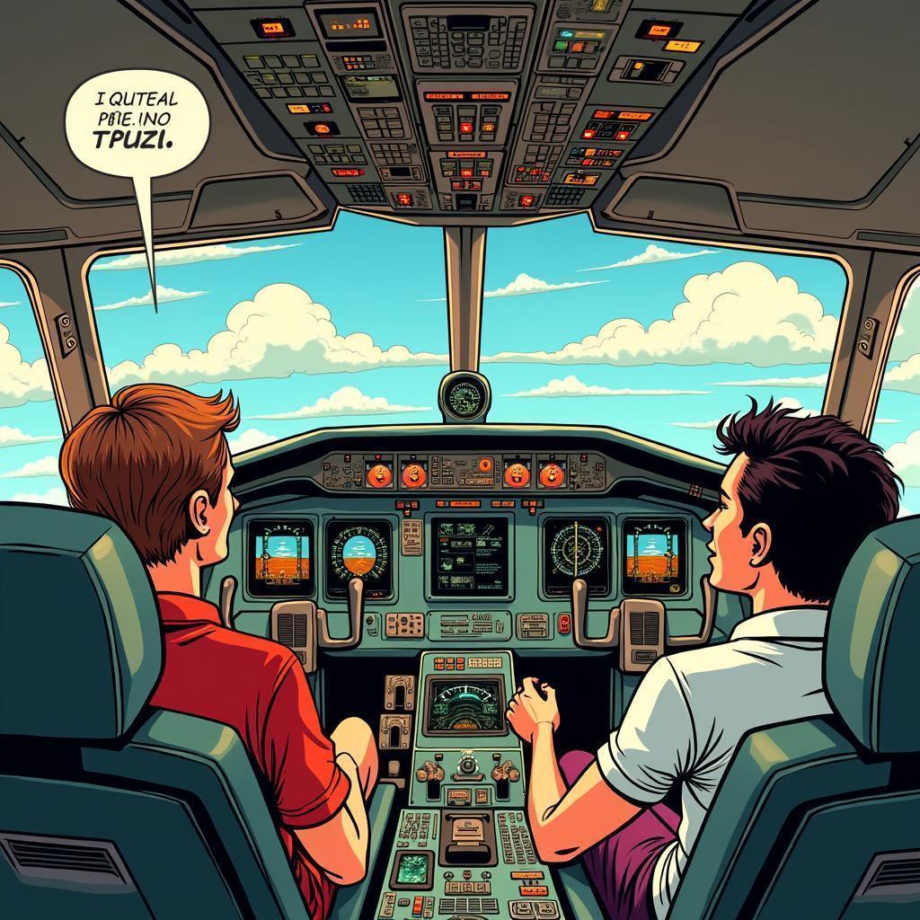 Retro Comic Cockpit of a 1980 Brazilian Plane