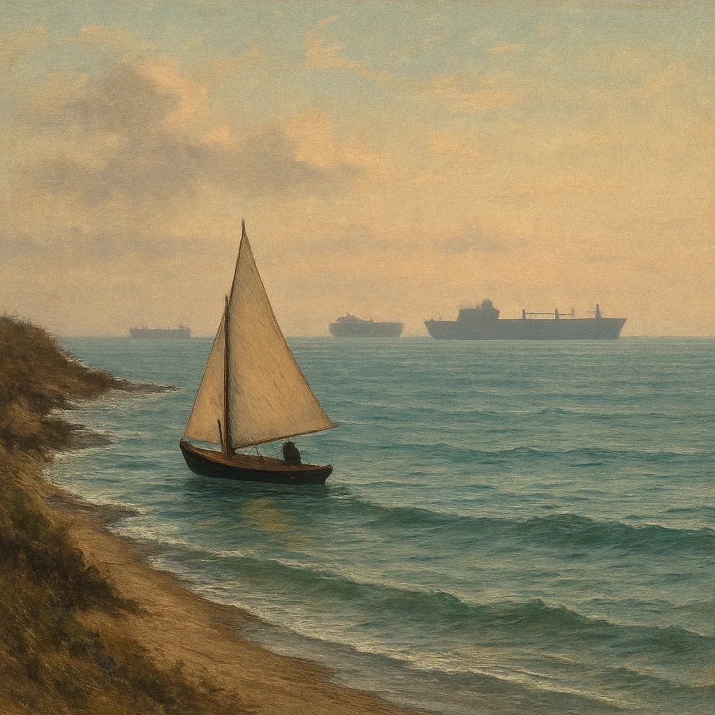 Small Sailboat Cruising near the Coast