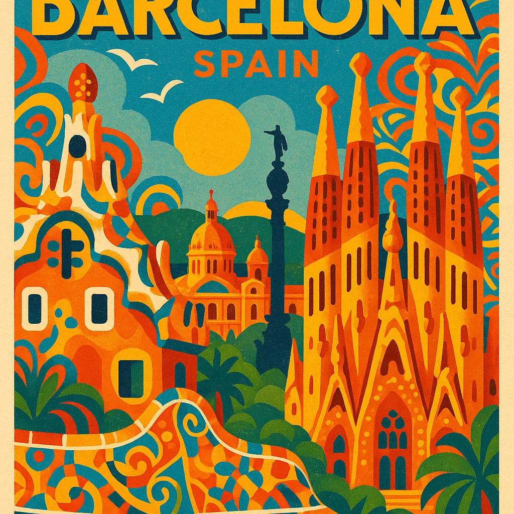 Lively Summer Illustration of Barcelona