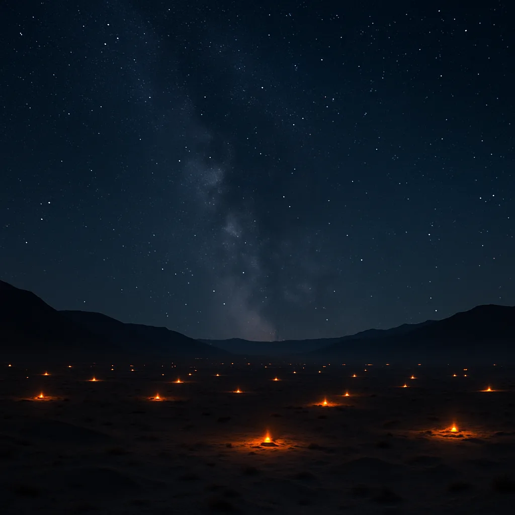 Myriad Distant Campfires Flicker Like Scattered Embers Across a Vast