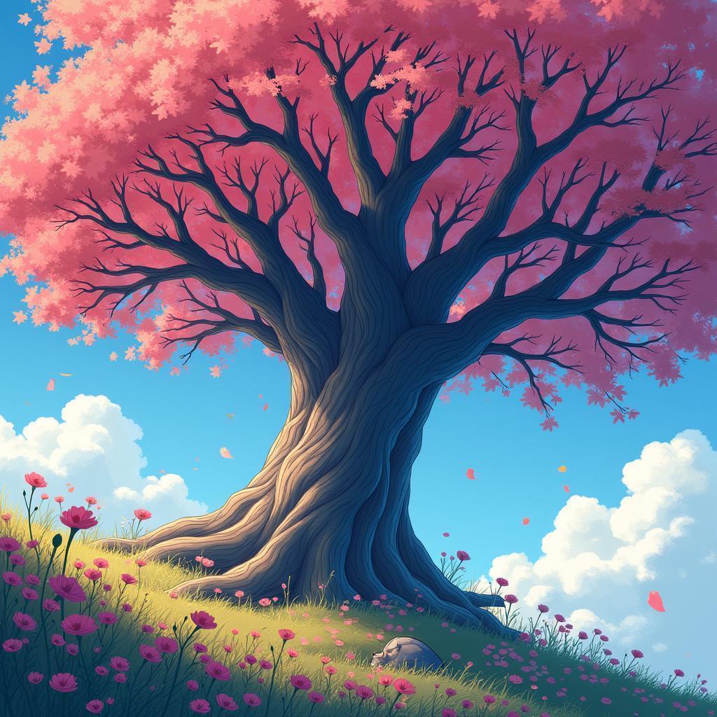 Ghibli Inspired Anime Tree in Ethereal Glow