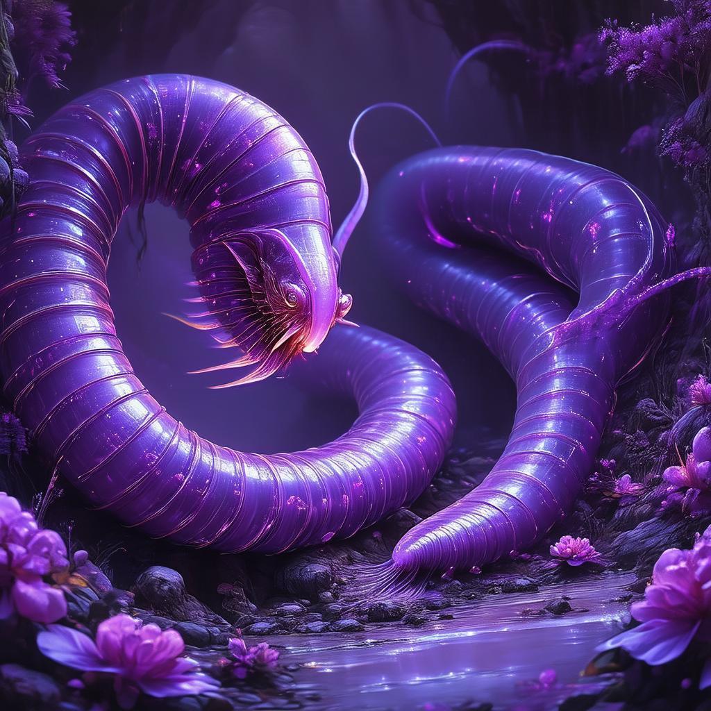 Giant Purple Worm in Whimsical Hand Drawn Fantasy