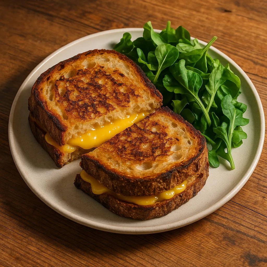 Plate with a Grilled Cheese Sandwich Made from Rustic Bread