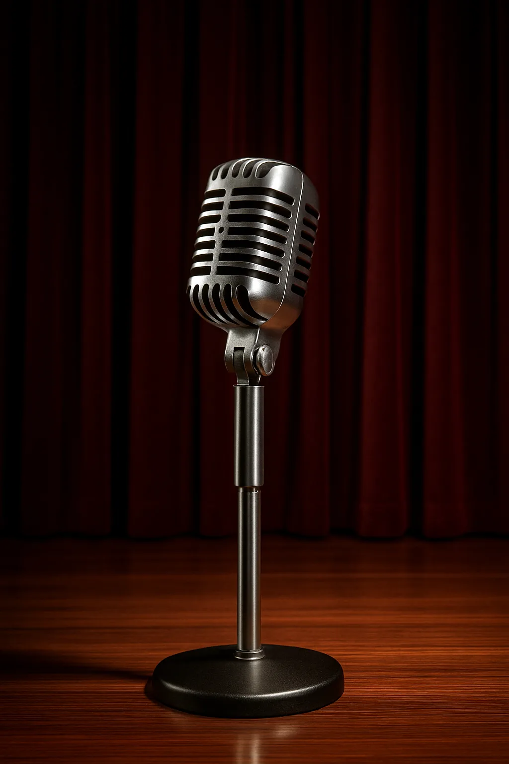 Polished Microphone with a Smooth Chrome Exterior Rests Proudly