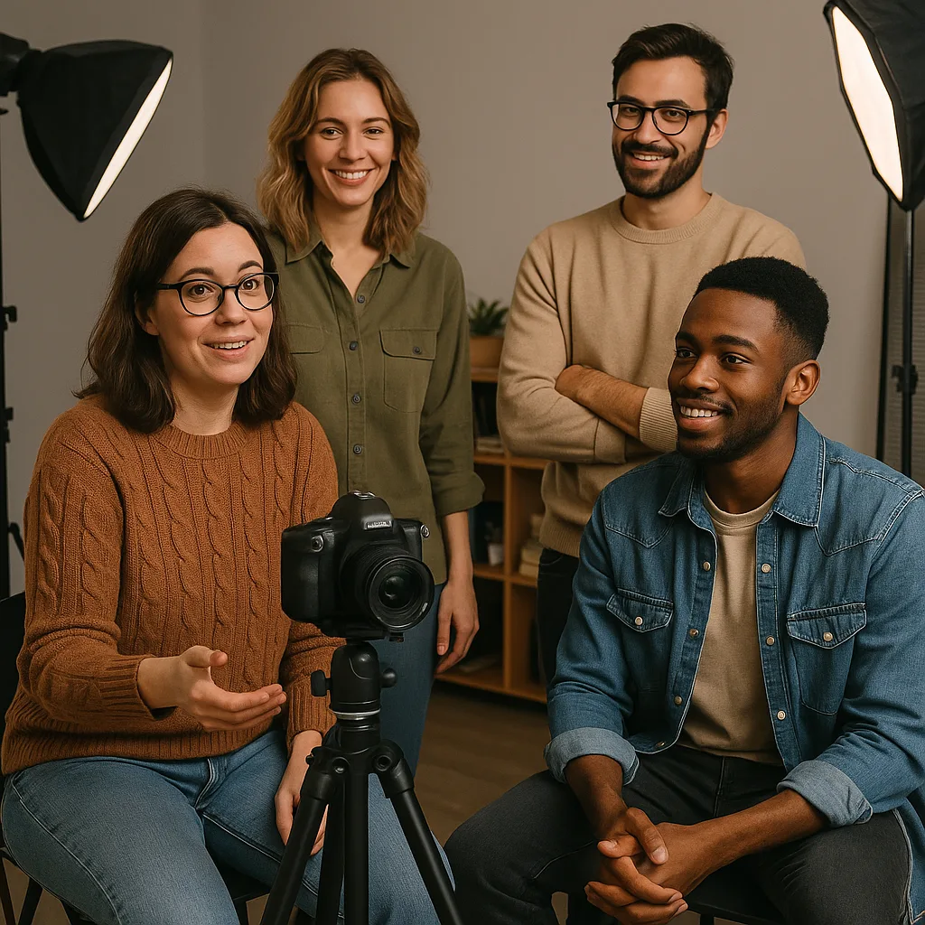 Group of People in a Room with Photography Equipment