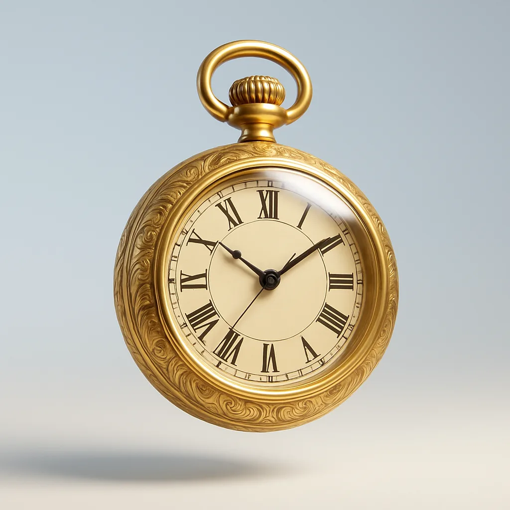 Hyper-realistic 3D Representation of a Golden Pocket Watch