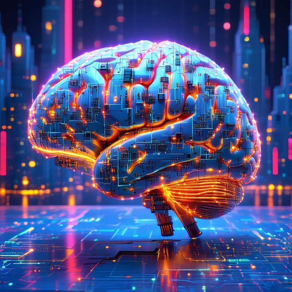 Neonpunk Brain Wired With Glowing Semiconductors