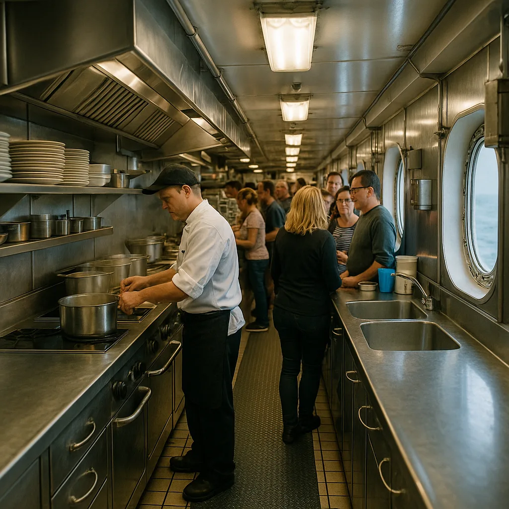 Busy Passenger Vessel's Kitchen
