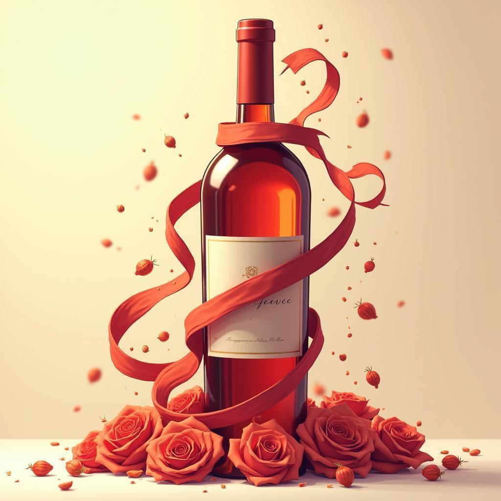 Anime Wine Bottle Wrapped in Red Ribbon