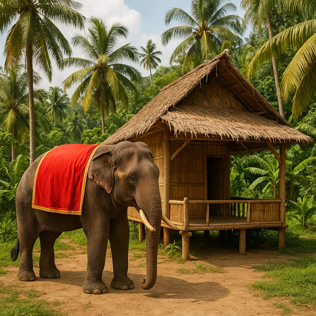 Elephant with a Red Saddle on its Back Stands