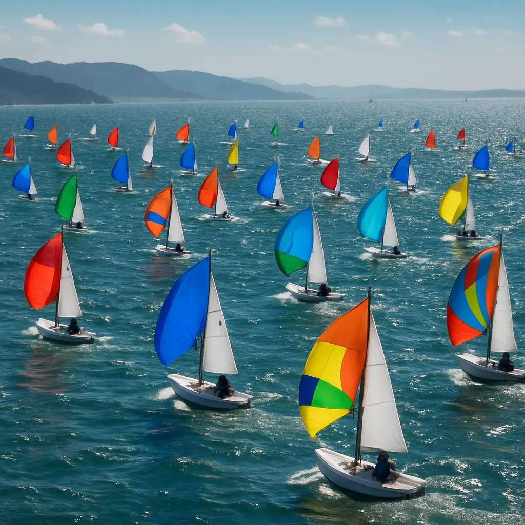 Multitude of Tiny Sailboats Race Across a Vast
