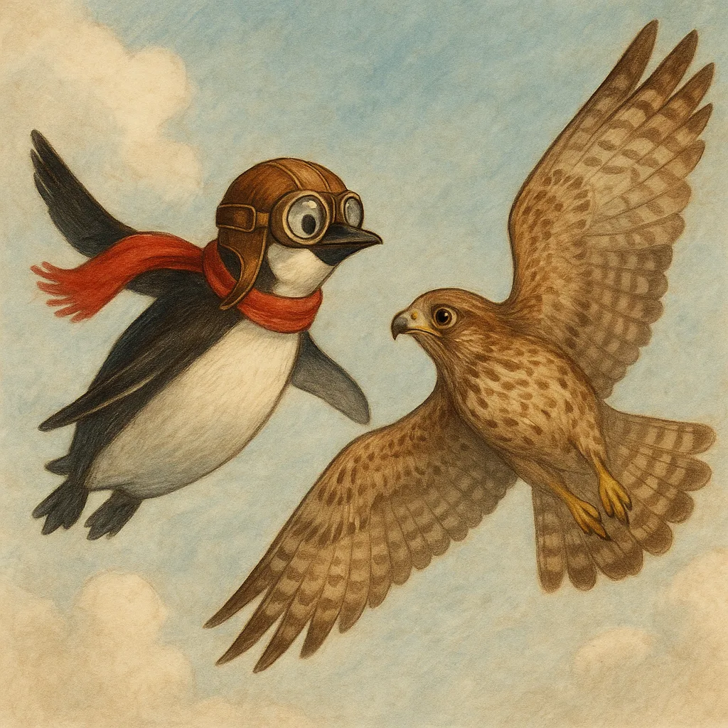 Penguin Wearing a Retro Pilot Helmet