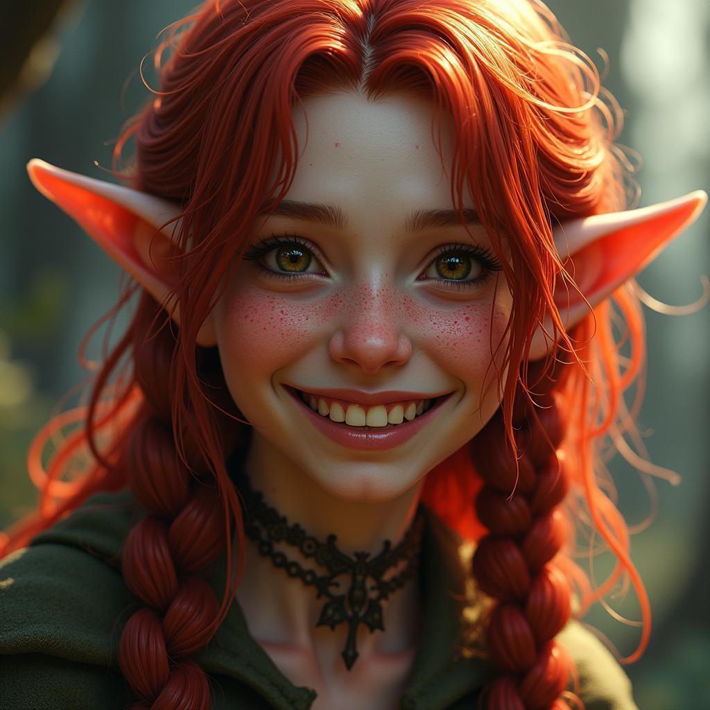 Grinning Red Haired Elf in Digital Portrait