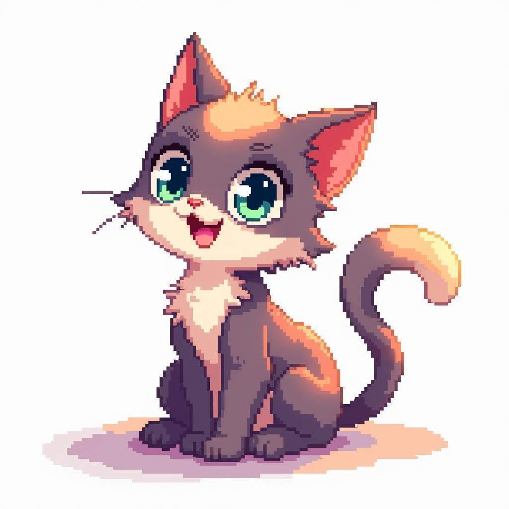 Chibi 8 Bit Fantasy Cat on White