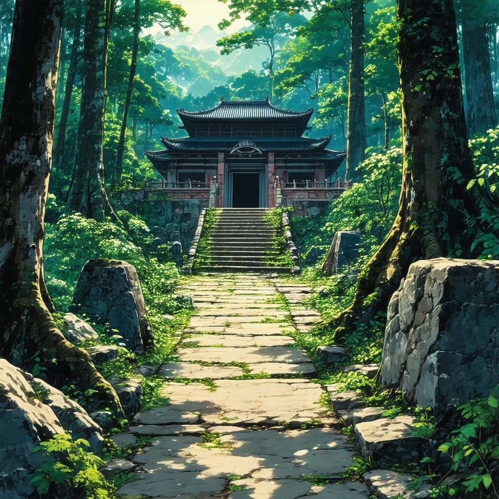 Ghibli Stone Path to an Abandoned Forest Temple