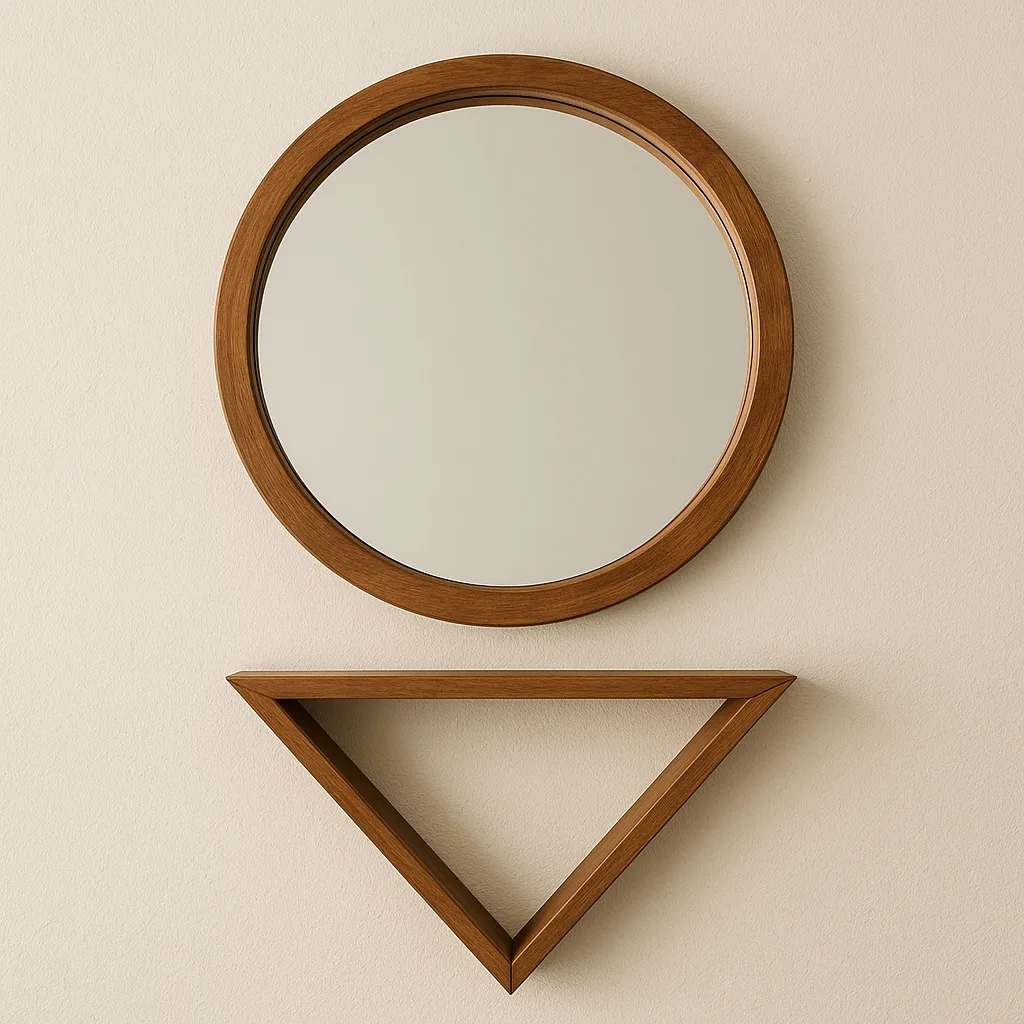 Circular Mirror Enclosed in a Wooden Frame