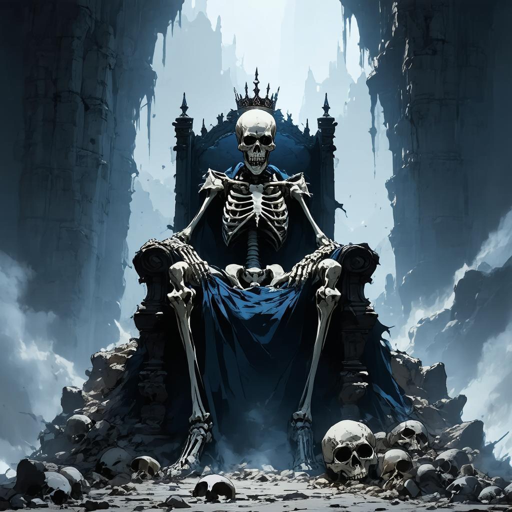 Skeleton King Enthroned on a Mountain of Bones