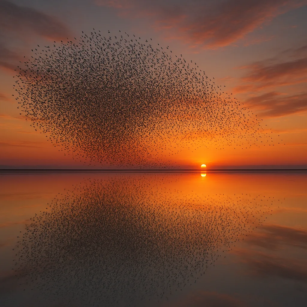 Countless Tiny Silhouettes of Birds Wheel in Unison