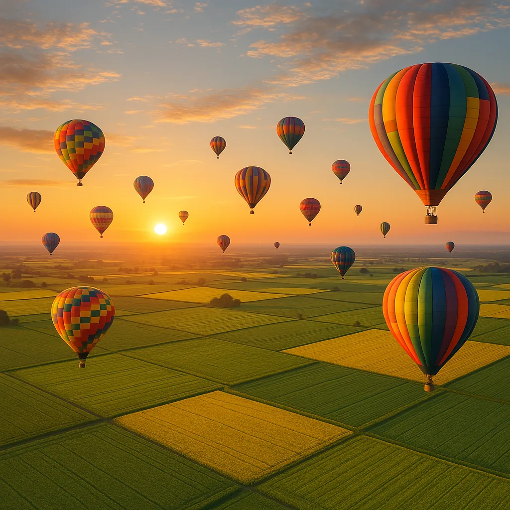 Myriad Colorful Hot Air Balloons Drift Serenely