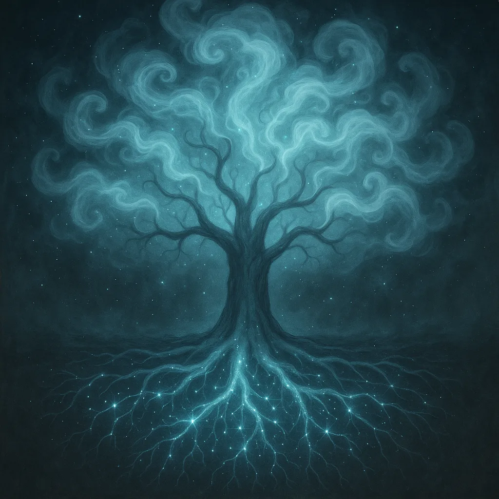 Tree Whose Roots Shimmer Like Star Patterns