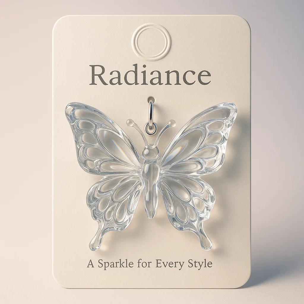 Meticulously Crafted 3D Visualization Showcasing a Detailed Butterfly-shaped Glass Pendant