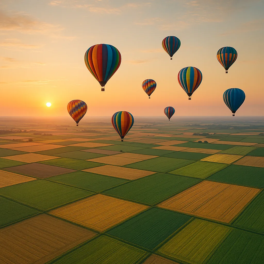 Scattered Handful of Colorful Hot Air Balloons Drift Serenely