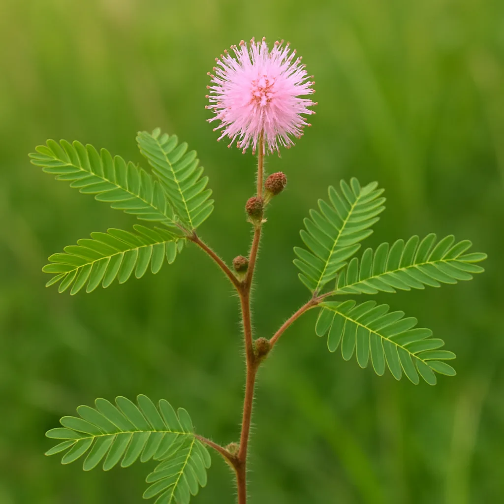Thriving Mimosa Pudica Moves Delicately with the Wind