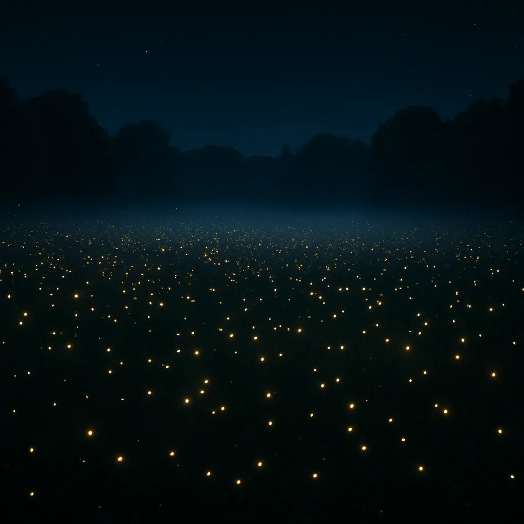 Vast Swarm of Thousands of Glowing Fireflies Hovers
