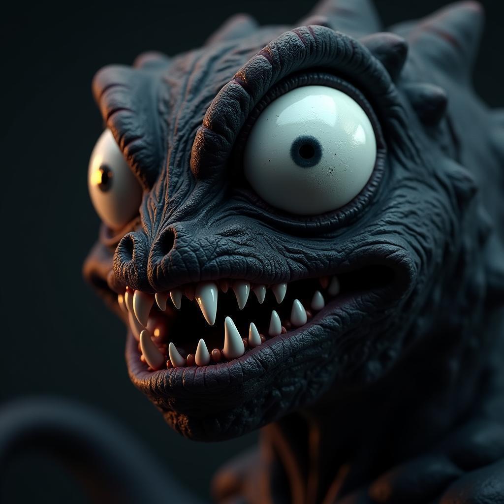 White Eyed Monster With Sharp Fangs in 3D