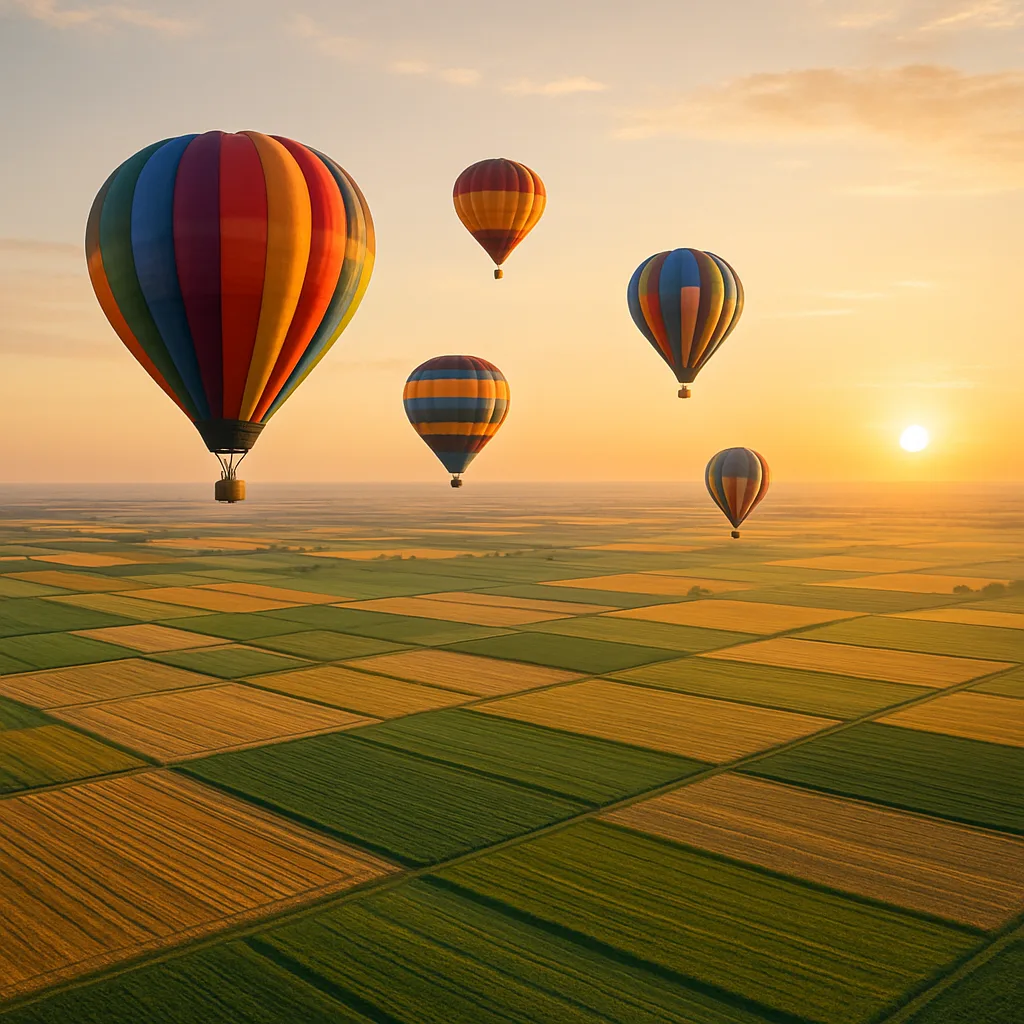 Small Cluster of Brightly Colored Hot Air Balloons Drifts Serenely