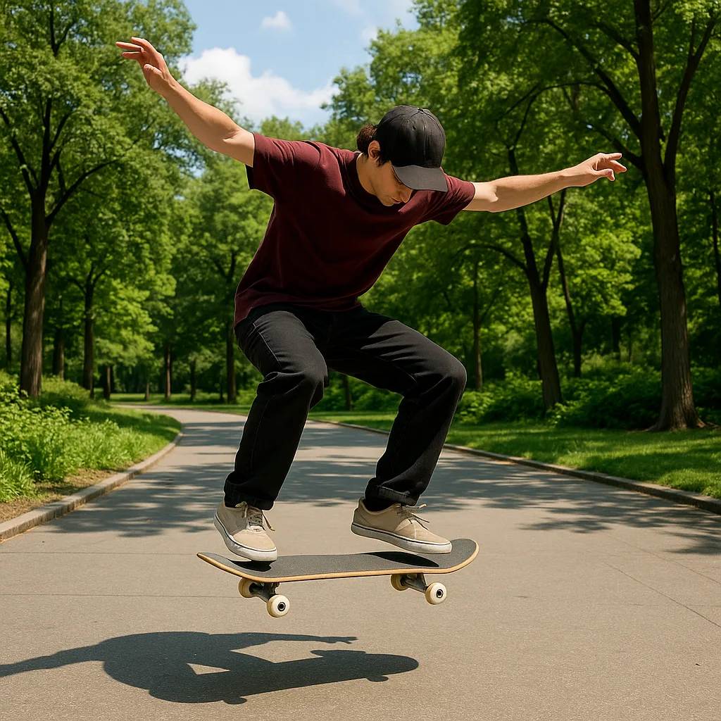 Skateboarder Performs a Trick on a Paved Area