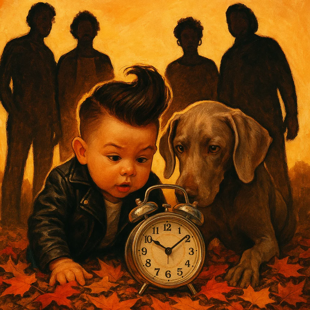 Rockabilly Toddler and a Weimaraner Huddle