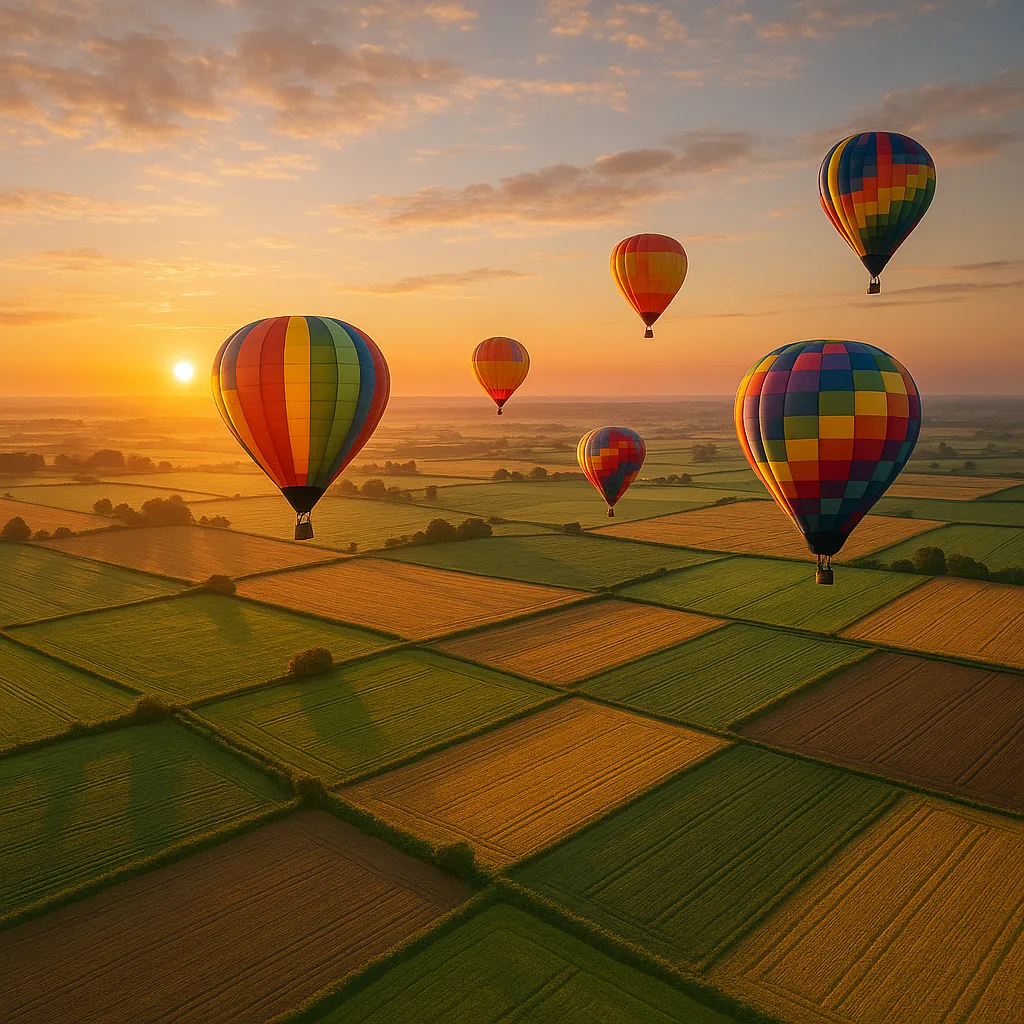 Handful of Brightly Colored Hot Air Balloons Drift Serenely