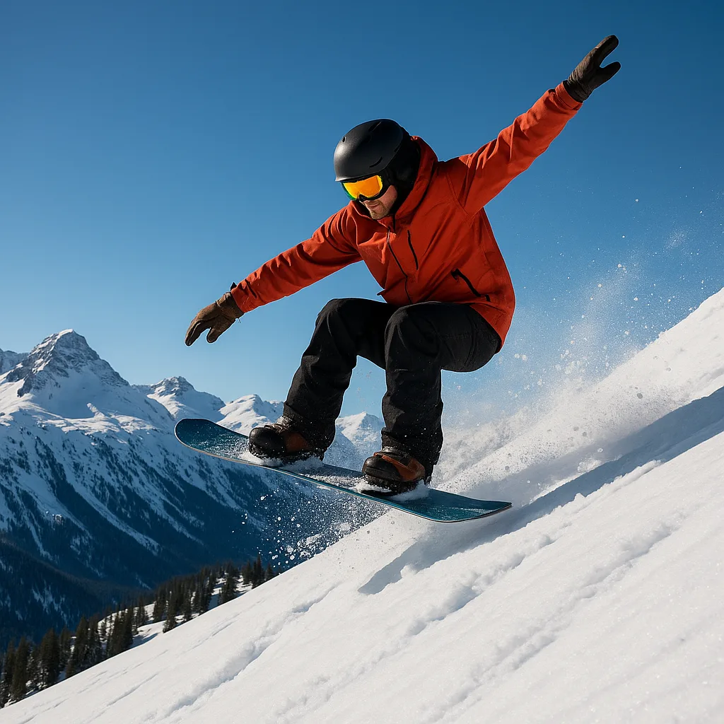 Snowboarder Is Jumping Off a Snowy Slope
