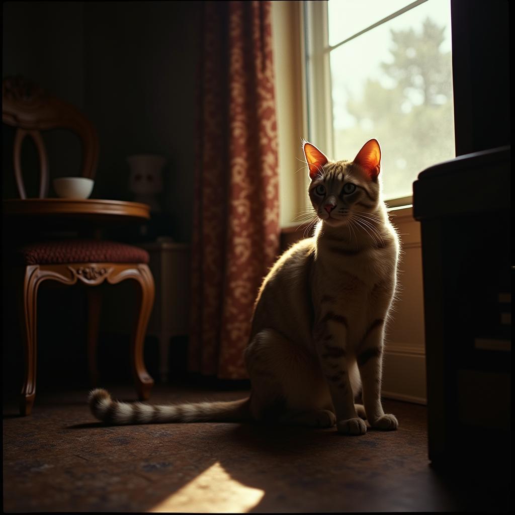 Candid Cat at Home on Grainy Tri X Film
