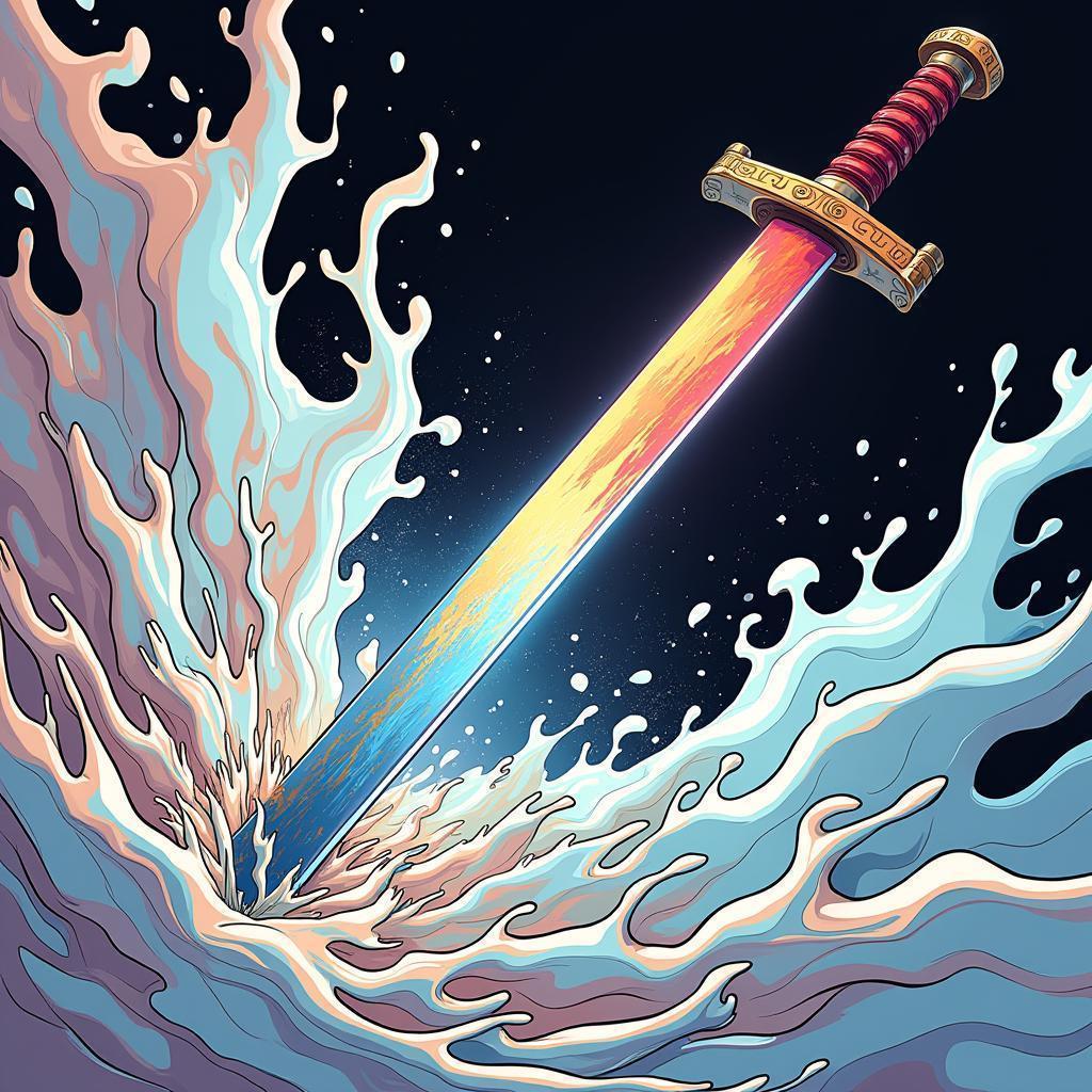 Manga Sword Slicing Through Swirling Milk Streams
