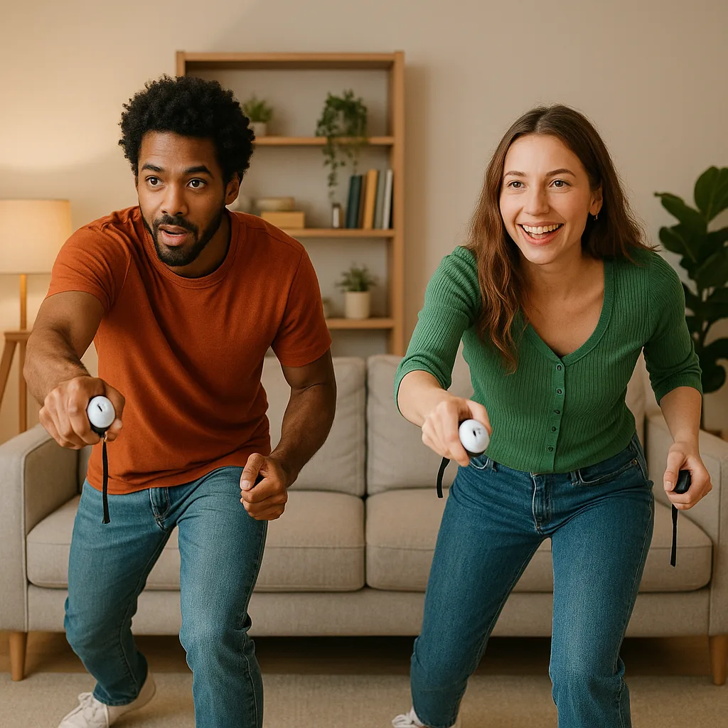 Two People Actively Playing a Video Game