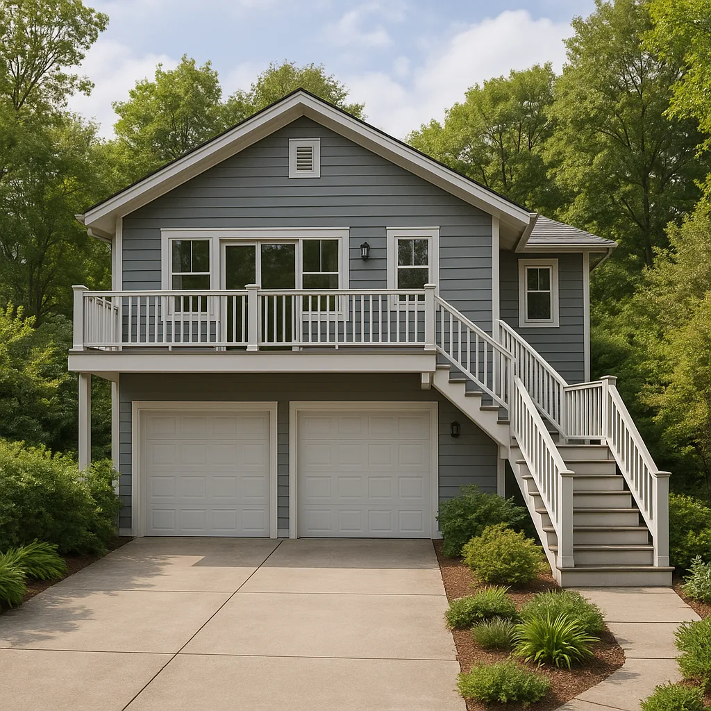 Two-story Gray House with a Dual Garage