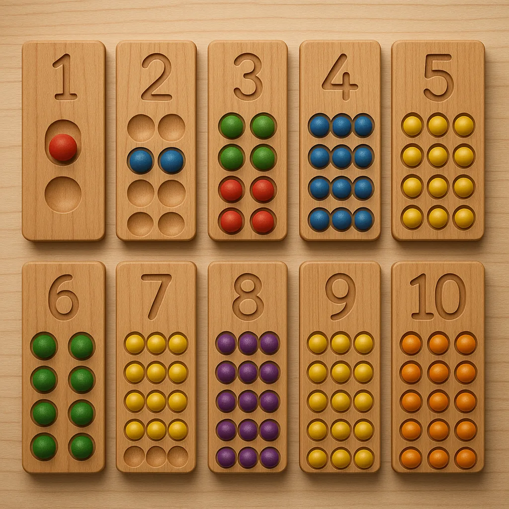 Wooden Number Boards Labeled 1 to 10
