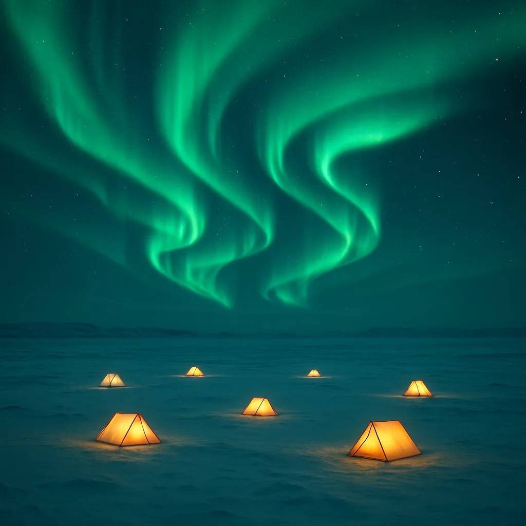 Scattered Handful of Tiny Tents Glows Faintly on a Vast