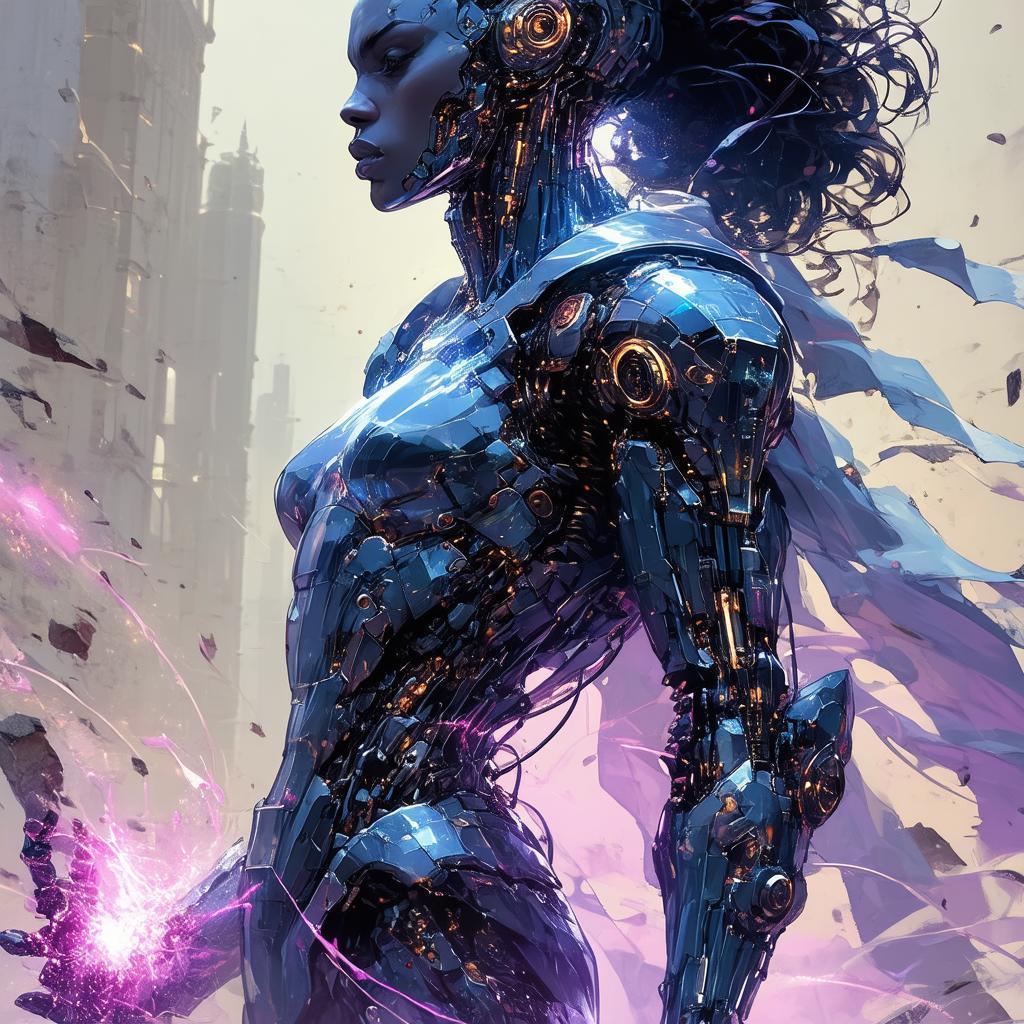 Cybernetic Warrior in Glass Armor Casting Spells