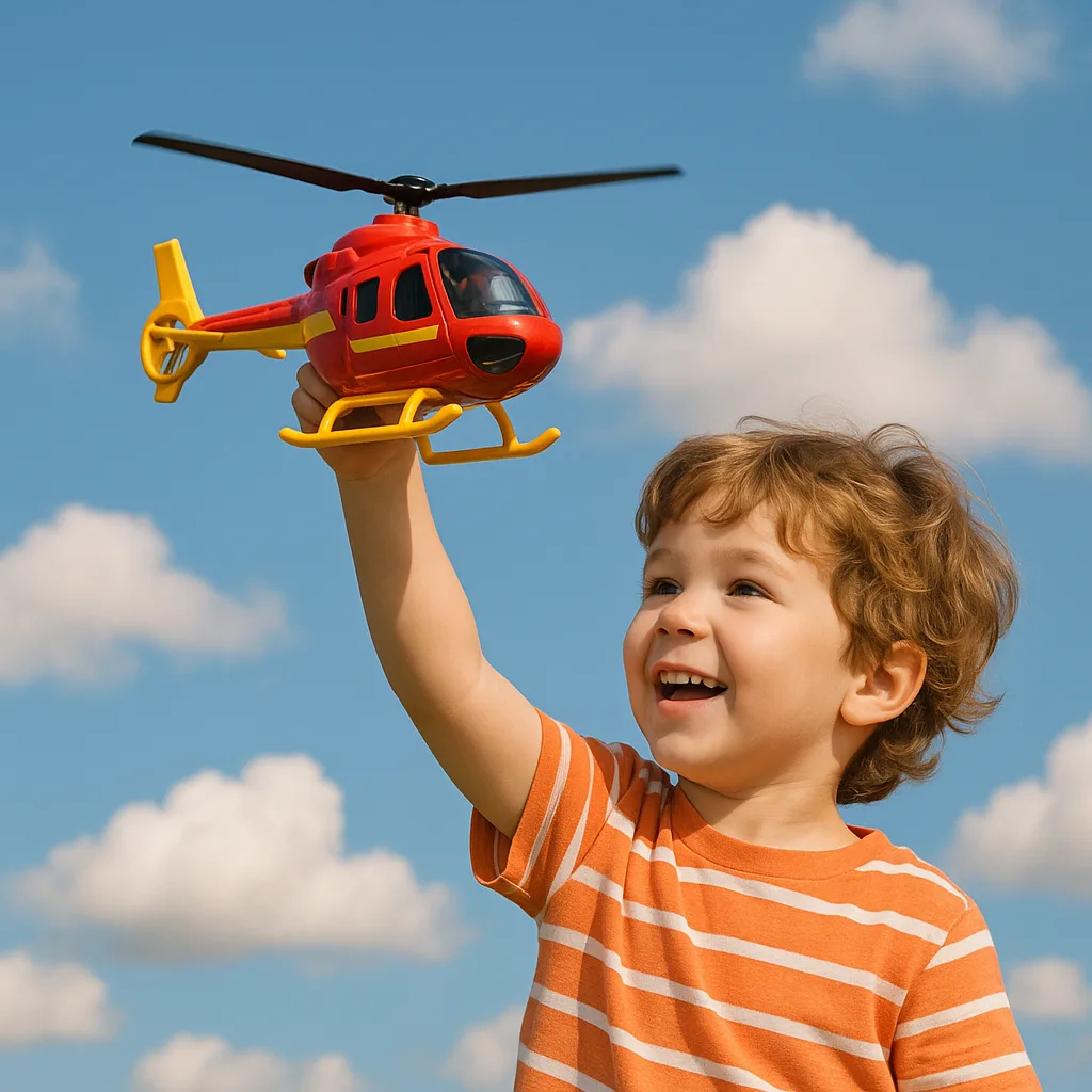 Kid Is Imagining a Toy Helicopter Flying High